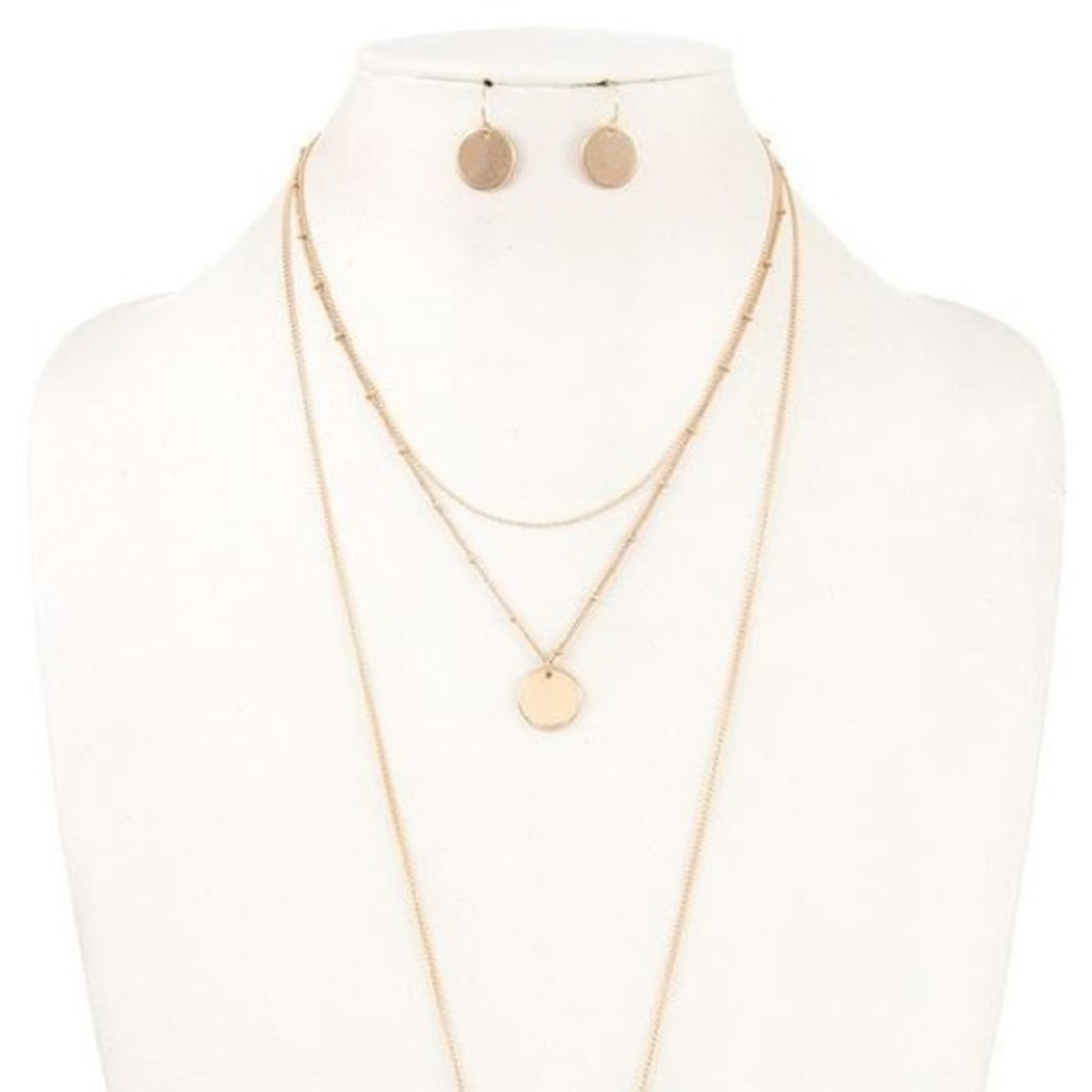Double Solid Disc Pendant Long Necklace Set